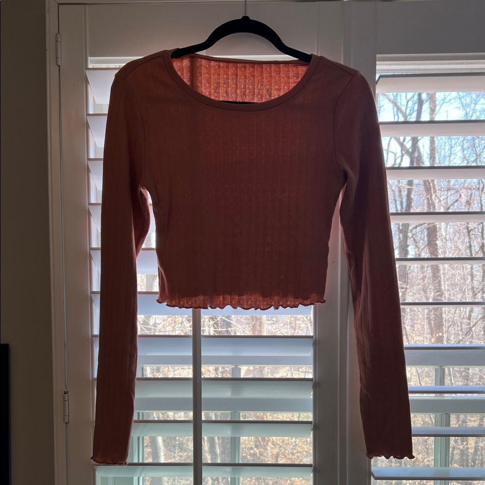 Aeropostale Women's OG- shrunken Tee; Terracotta Ribbed Crop Top